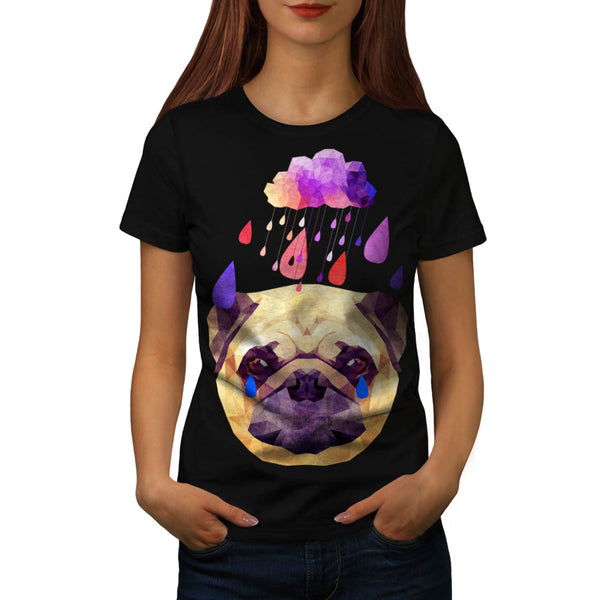 Pug Puppy Sad Rain Womens T-Shirt