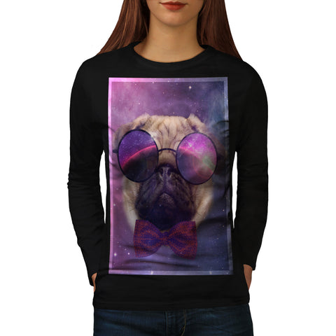 Cosmic Glasses Pug Womens Long Sleeve T-Shirt