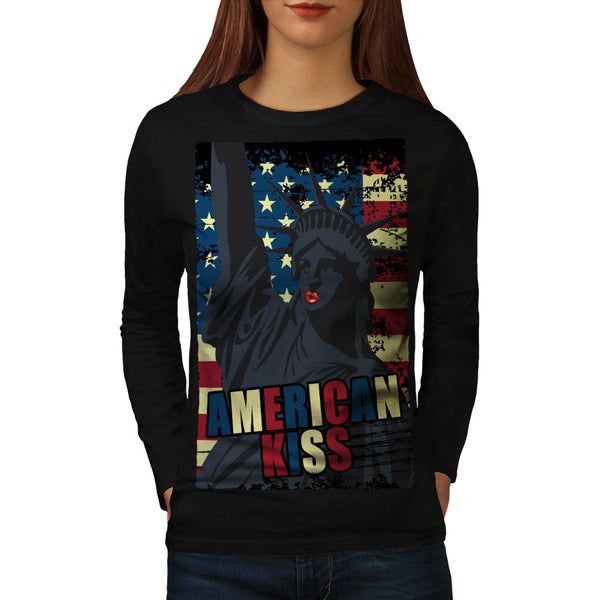 Liberty Statue Kiss Womens Long Sleeve T-Shirt