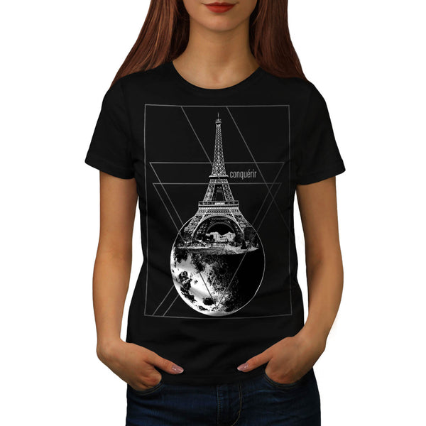 Paris Conquers Moon Womens T-Shirt