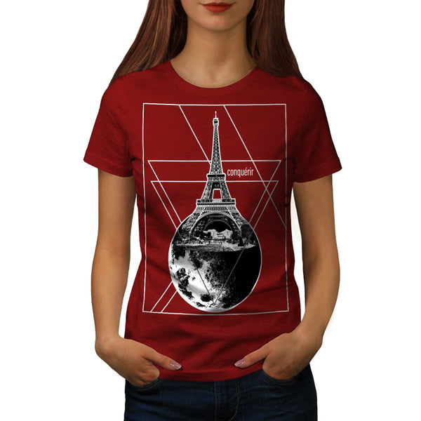 Paris Conquers Moon Womens T-Shirt