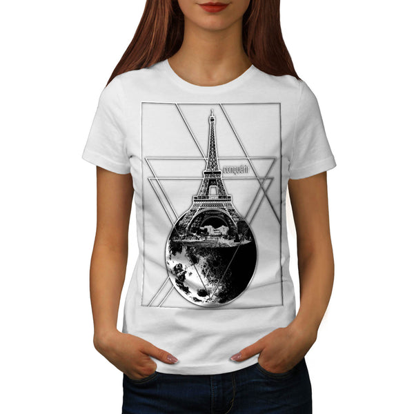 Paris Conquers Moon Womens T-Shirt