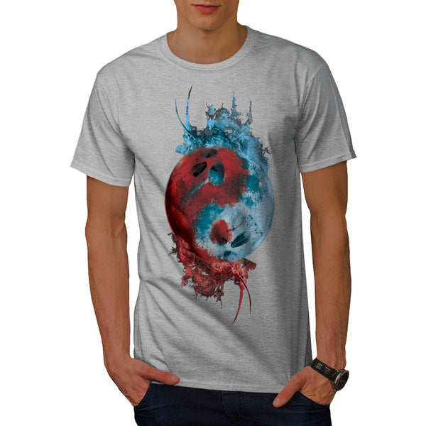 Yin Yang Skull Earth Mens T-Shirt
