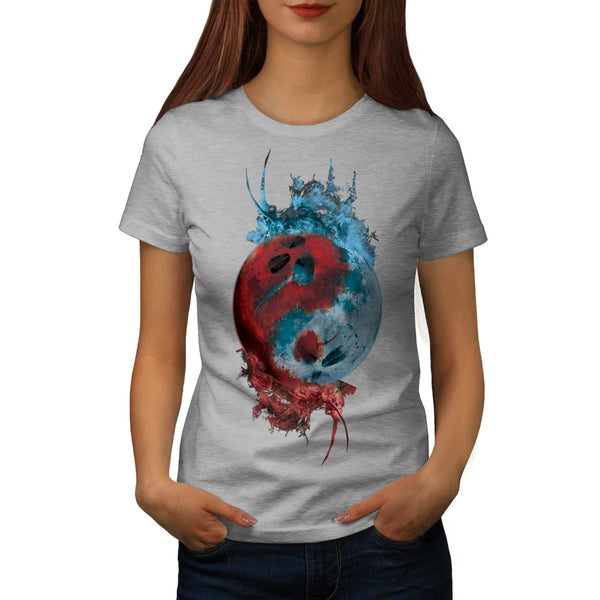 Yin Yang Skull Earth Womens T-Shirt