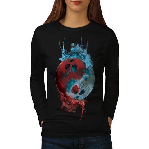 Yin Yang Skull Earth Womens Long Sleeve T-Shirt