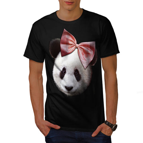 Girly Bow Panda Bear Mens T-Shirt