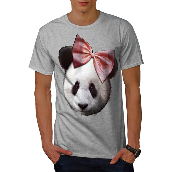 Girly Bow Panda Bear Mens T-Shirt