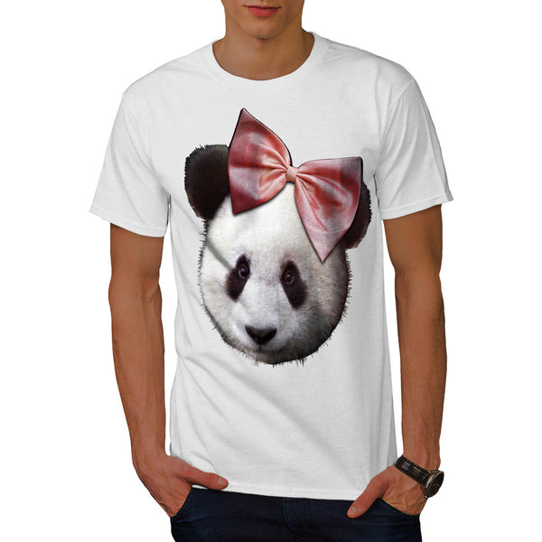 Girly Bow Panda Bear Mens T-Shirt