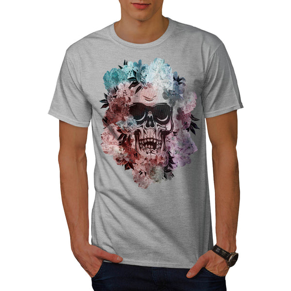 Skull Rose Flowers Mens T-Shirt