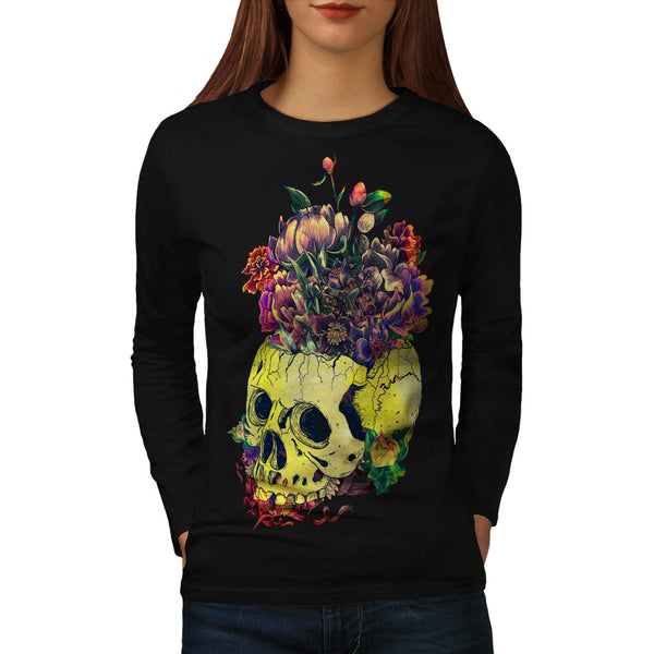 Skull Rose Flowers Womens Long Sleeve T-Shirt
