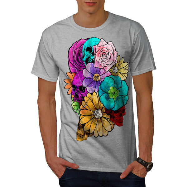 Skull Flower Rose Mens T-Shirt