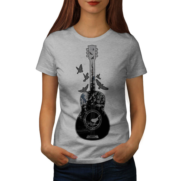 Guitar Forest Bird Womens T-Shirt