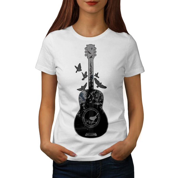 Guitar Forest Bird Womens T-Shirt