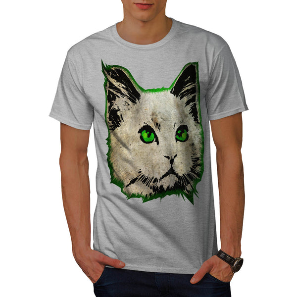 Fluffy Cat Imprint Mens T-Shirt