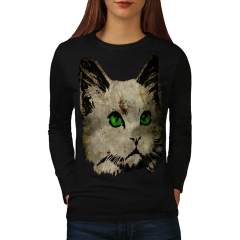 Fluffy Cat Imprint Womens Long Sleeve T-Shirt