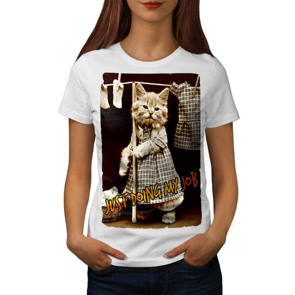 Kitten Doing My Job Womens T-Shirt