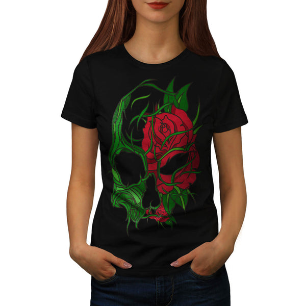 Skull Flowers Rose Womens T-Shirt
