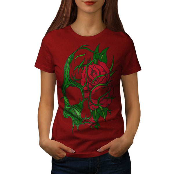 Skull Flowers Rose Womens T-Shirt