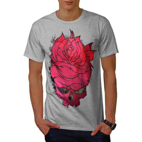 Skull Rose Flowers Mens T-Shirt