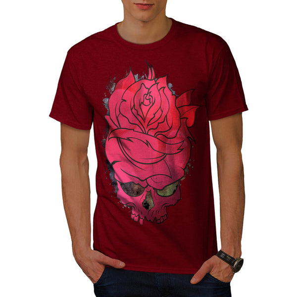 Skull Rose Flowers Mens T-Shirt