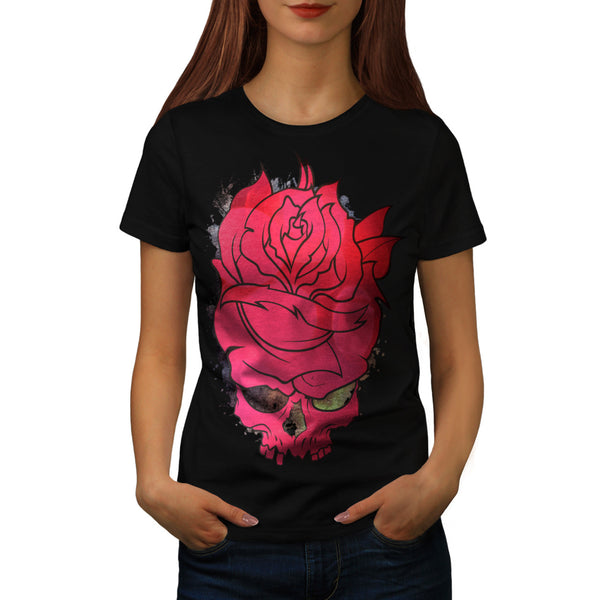Skull Rose Flowers Womens T-Shirt