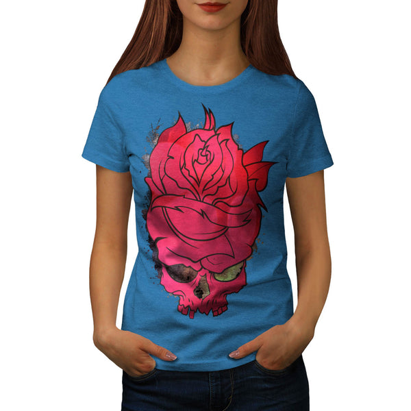 Skull Rose Flowers Womens T-Shirt