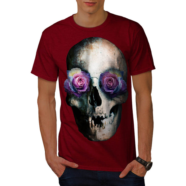 Skull Head Eyes Rose Mens T-Shirt