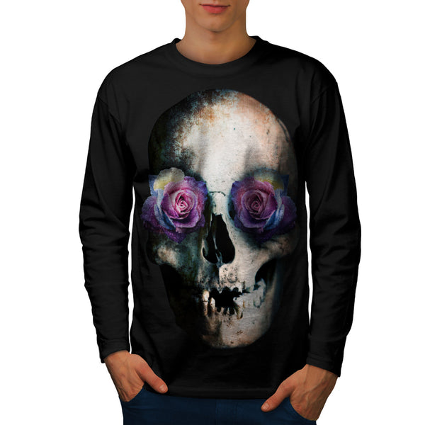 Skull Head Eyes Rose Mens Long Sleeve T-Shirt