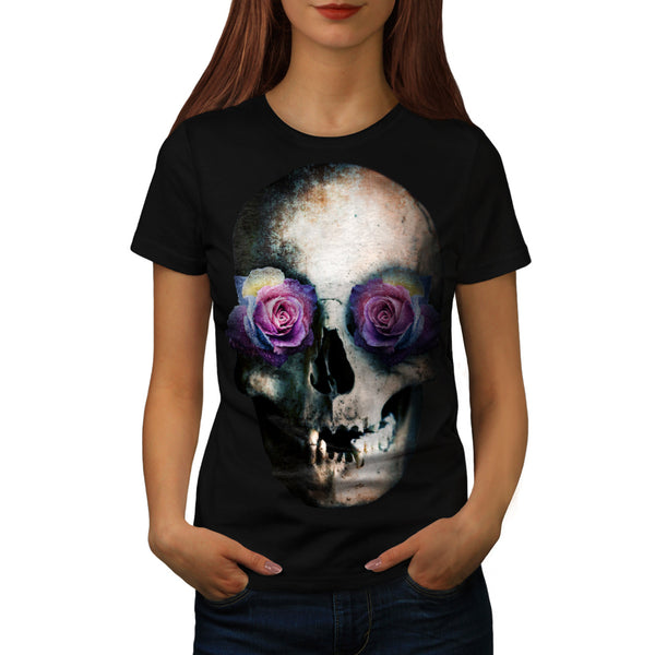 Skull Head Eyes Rose Womens T-Shirt