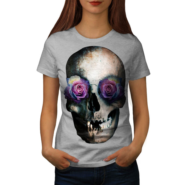 Skull Head Eyes Rose Womens T-Shirt
