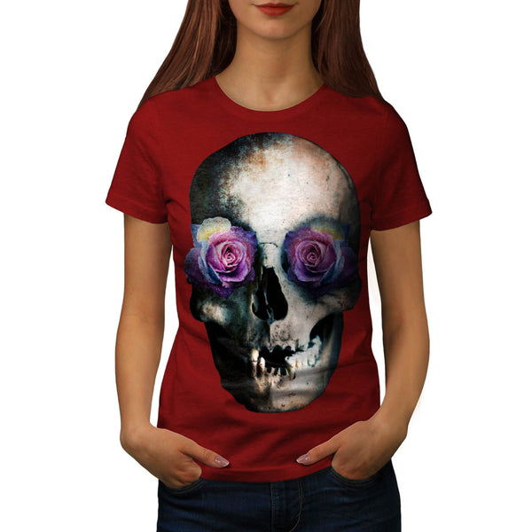 Skull Head Eyes Rose Womens T-Shirt