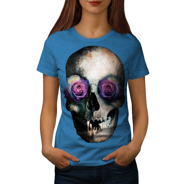 Skull Head Eyes Rose Womens T-Shirt