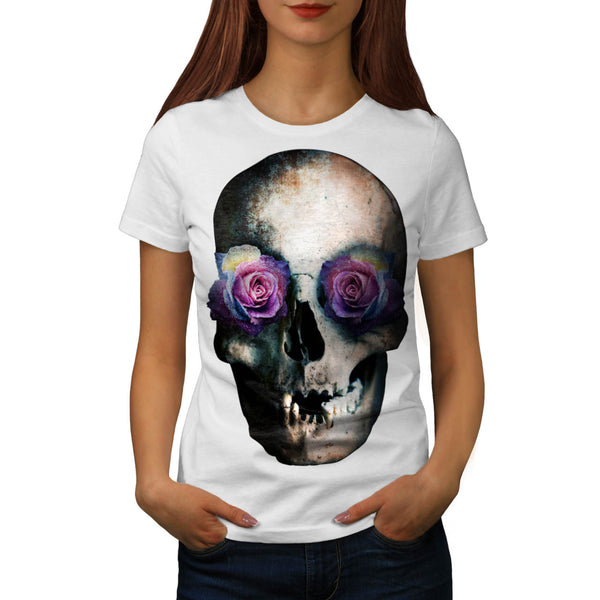 Skull Head Eyes Rose Womens T-Shirt