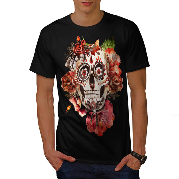 Skull Sugar Flowers Mens T-Shirt