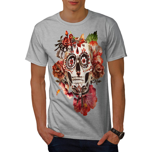 Skull Sugar Flowers Mens T-Shirt