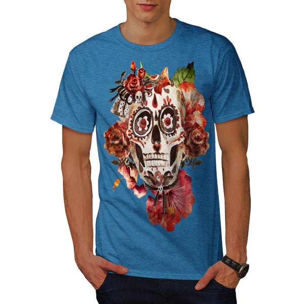 Skull Sugar Flowers Mens T-Shirt