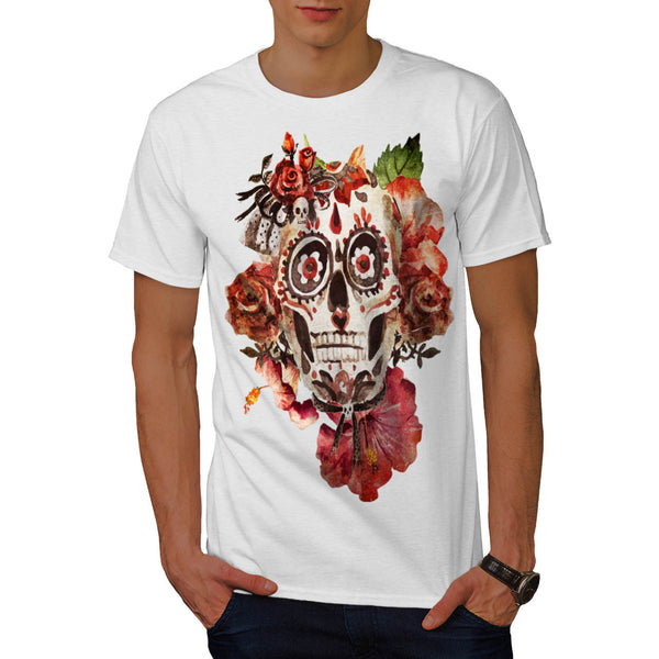 Skull Sugar Flowers Mens T-Shirt