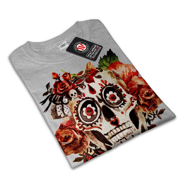 Skull Sugar Flowers Mens T-Shirt