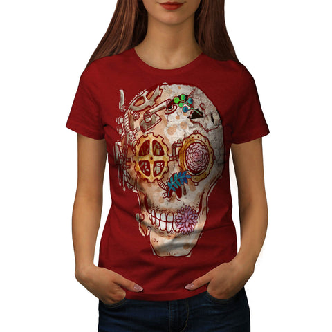 Skull Rose Flowers Womens T-Shirt