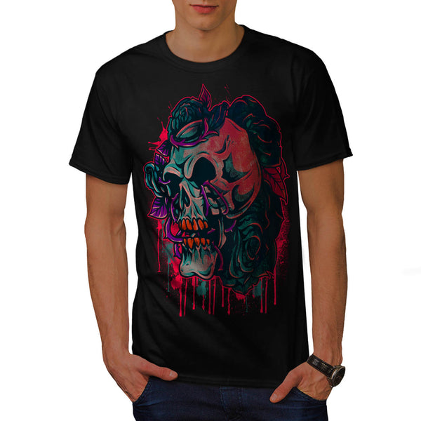 Skull Rose Flowers Mens T-Shirt