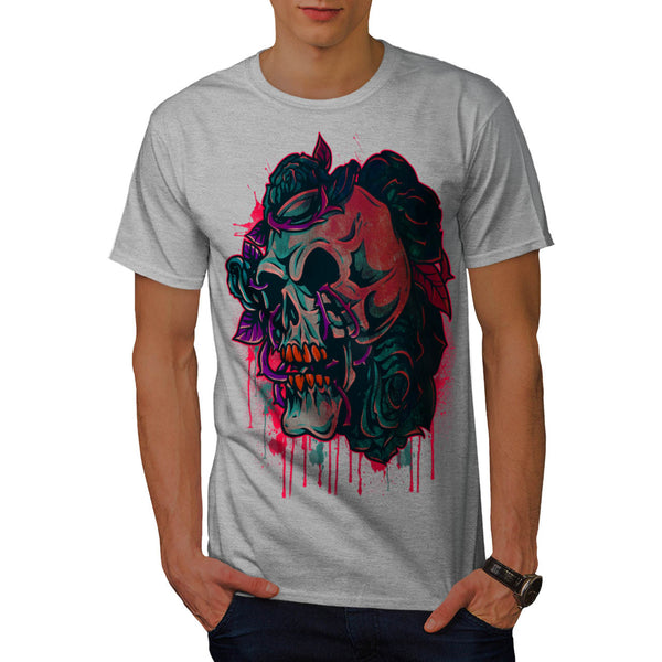 Skull Rose Flowers Mens T-Shirt