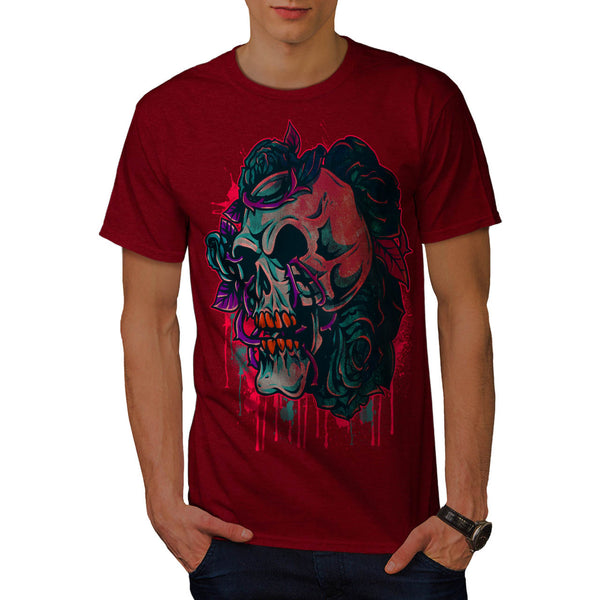 Skull Rose Flowers Mens T-Shirt