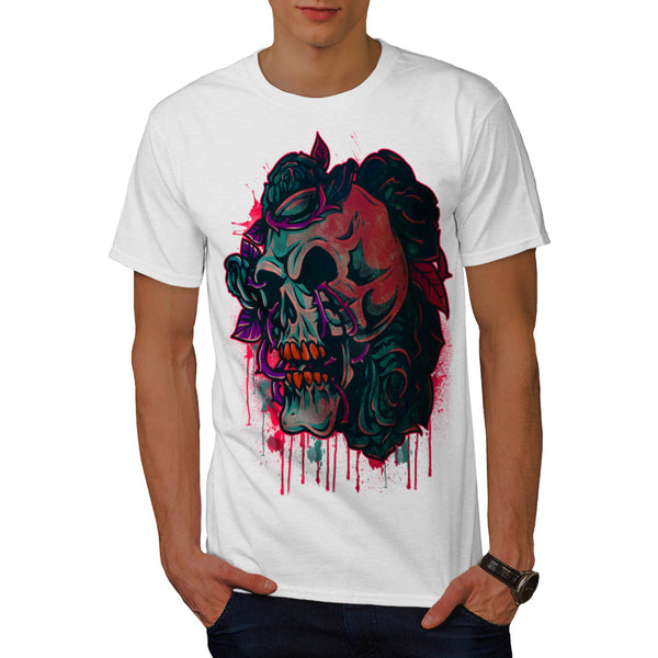 Skull Rose Flowers Mens T-Shirt