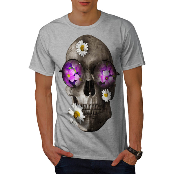 Skull Flowers Head Mens T-Shirt