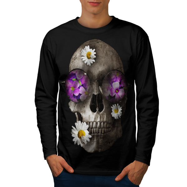 Skull Flowers Head Mens Long Sleeve T-Shirt