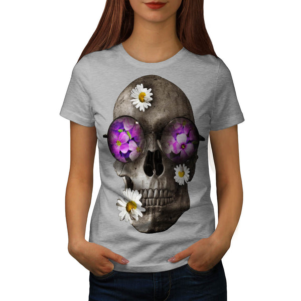 Skull Flowers Head Womens T-Shirt