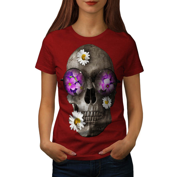 Skull Flowers Head Womens T-Shirt