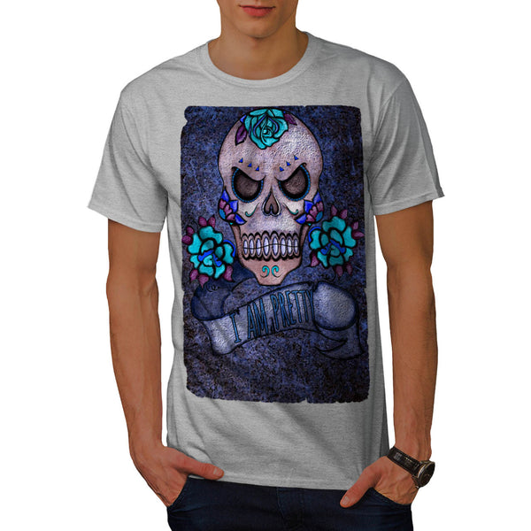 Skull Sugar Rose Art Mens T-Shirt