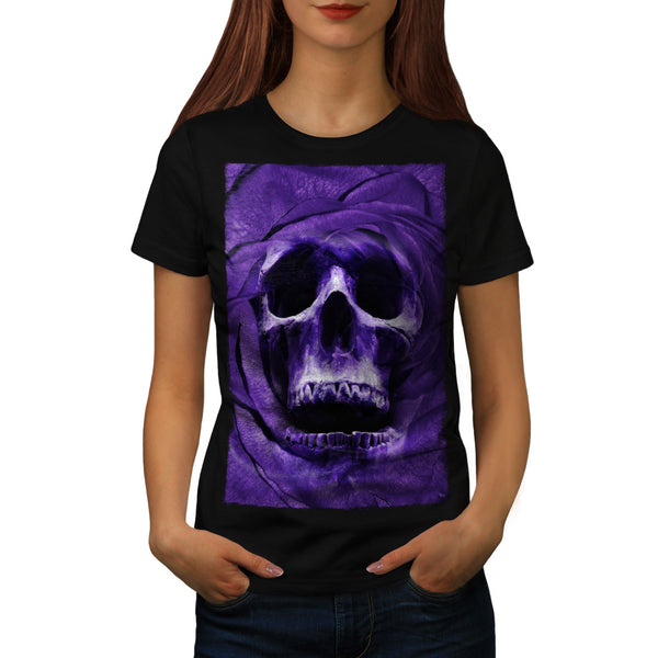 Skull Rose Glow Art Womens T-Shirt