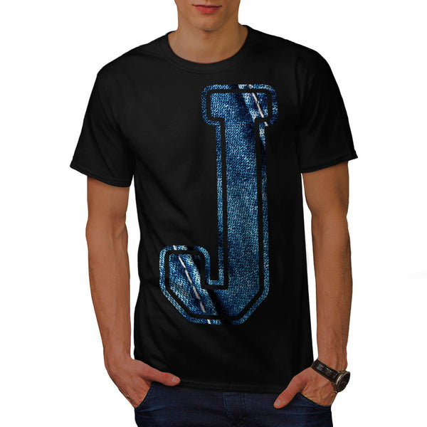 Jeans Fabric Letter Mens T-Shirt